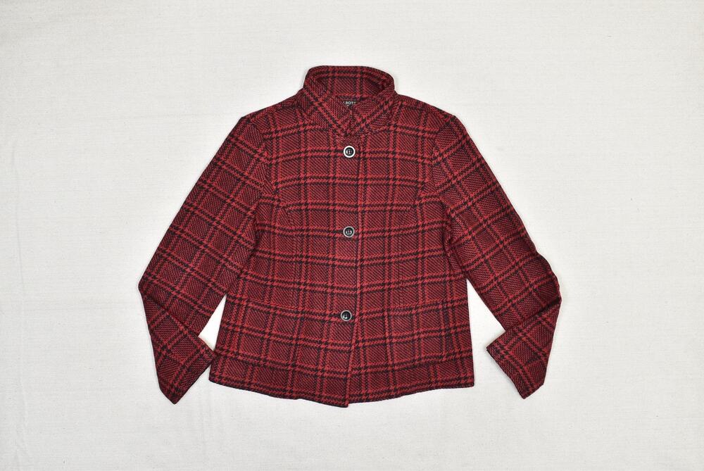 Talbots Jacket Womens 10P Red Black Wool Blend Plaid Button Up Petite Lined Coat